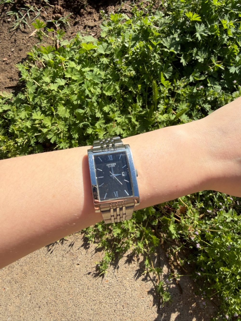 Citizen Silver Bracelet Watch with Black Rectangular Dial